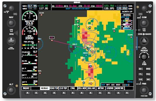 Radar data shown on an MFD